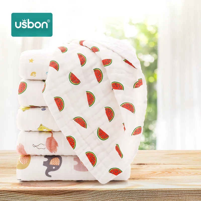 

Usbon Baby Bath Towel 110x115cm Cartoon Face Hand Soft 6 layers Gauze Cotton Newborns Hanging Infant Kids Child Wipe Washcloth