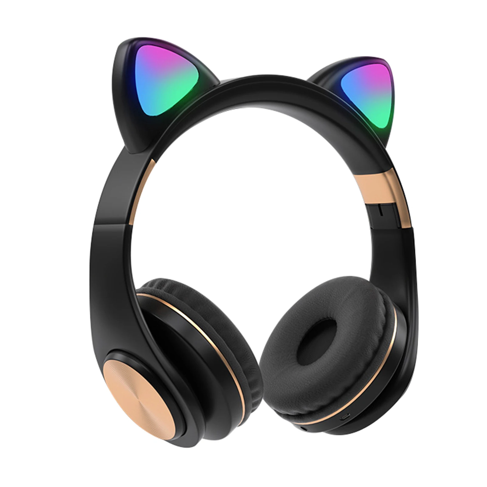 Cute Foldable Wireless Bluetooth Headset Cat Ear HIFI Music Listening FM Radio With LED Light Gaming Calling Support TF Card
