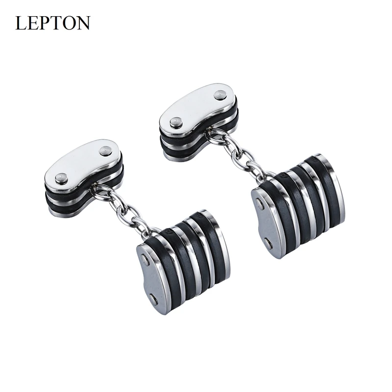 LEPTON Chain Stainless Steel Cufflinks Black & Silver Color Cufflink for Mens Gifts Wedding Groom Business Cuff Links Gemelos
