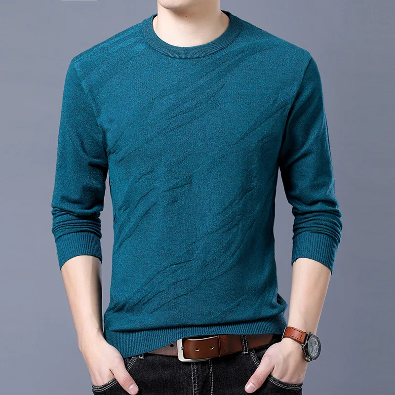 YUSHU осенне-зимний свитер с круглым вырезом Slim Fit пуловер Мужские дышащие однотонные свитеры мужская одежда вязаные джемперы