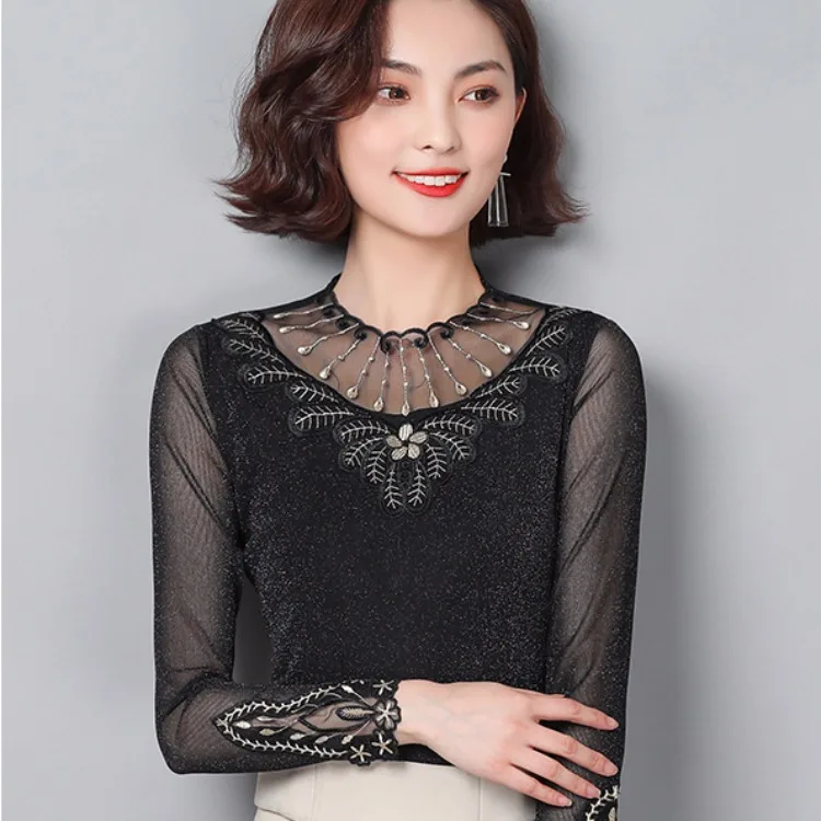 

Long-sleeved T-shirt WOMEN'S Dress Autumn Clothing 2019 New Style Large Size Slim Fit Gauze Tops Liangsi Sweater Half-Turtle-Nec