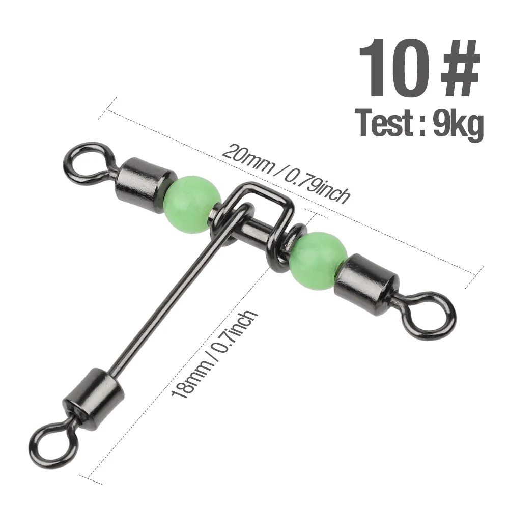 Size 10 DONQL 5/20 штук Соединительный Вертлюг для рыбалки подшипники качения 3-х полосная T Форма рыболовный крючок приманкой разъем рыболовные снасти светящиеся шарики - Цвет: Size 10