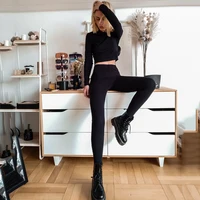 GCAROL 2021 Women‘sets 2 Pcs 95% Cotton Sexy Crop T-shirt Hip Lift Yogo Legging Stretch Fitness Breath Tees Full Length Pants