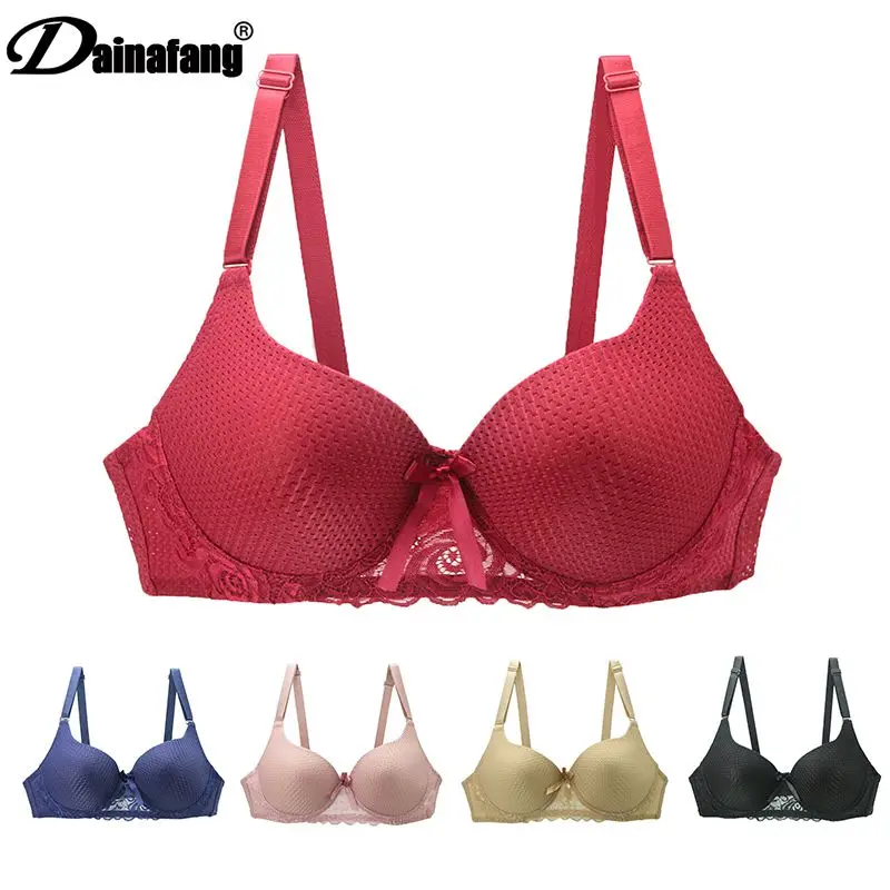 Dainafang Sexy Lace Straps Bow Bra Plus Size Womens Lingerie Push