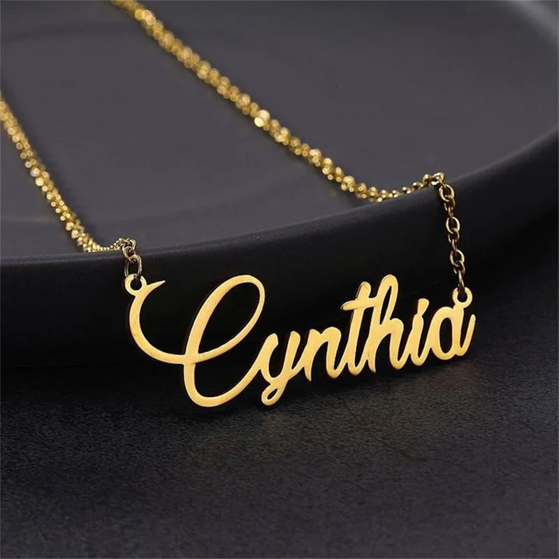 Customized Name Necklace Cursive Personalized BFF Jewelry Stainless Steel Chain Choker Silver Gold Collar Mujer Christmas Gift