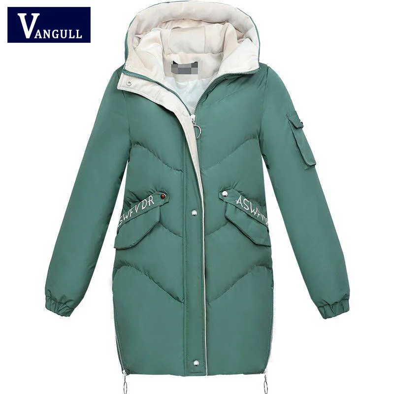 Acheter Vangull 2019 femmes hiver à capuche chaud manteau grande taille vert coton rembourré veste femme longue Parka femmes ouatine Jaqueta Feminina
