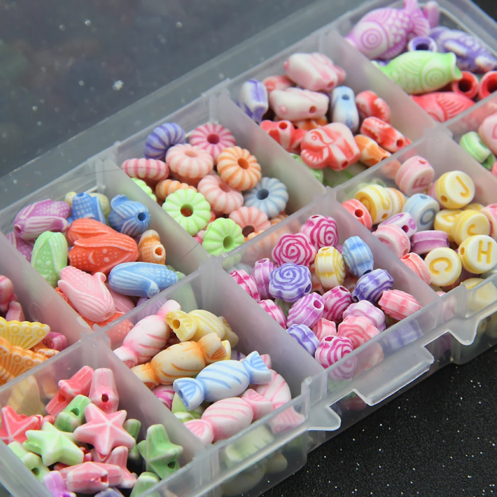 Kids DIY Hand Acrylic Beads Elastic String Mixed Color Acrylic Spacer Beads Elastic Stringed Kids DIY 4