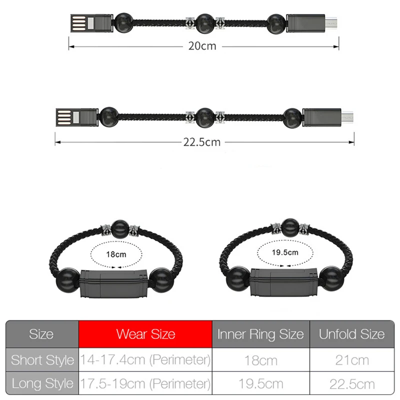 Зарядка через usb зарядное устройство-Браслет Смарт ювелирные изделия из бисера браслет быстрой передачи данных кабель для IPhone с микро USB Android телефон автомобильное Зарядное устройство