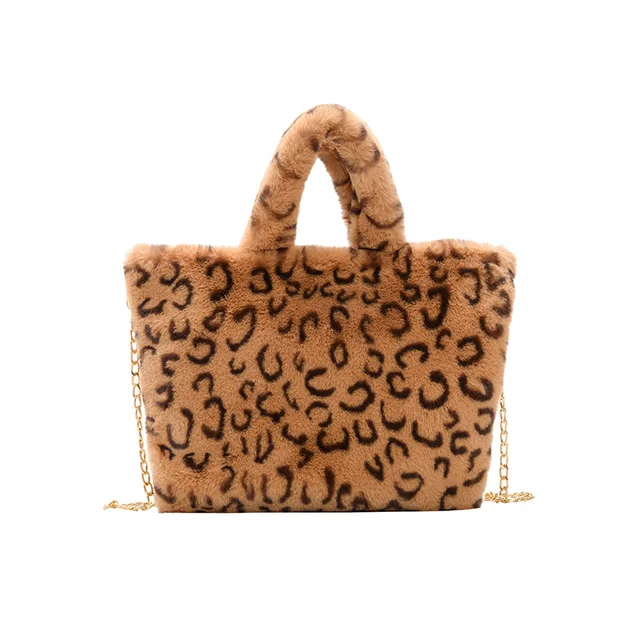 Winter new fashion shoulder bag female leopard female bag chain large plush winter handbag Messenger bag soft warm fur bag 6