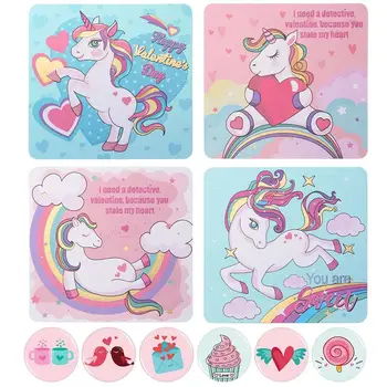 

Amosfun 24PCS Valentine's Unicorn Cards Valentine Card Kit With 24PCS Envelopes and 24PCS Tin Badges