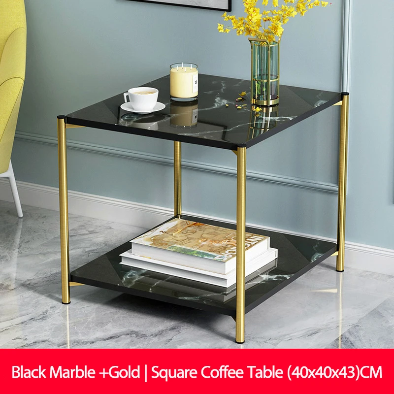 E5013-Square-black Двухслойный журнальный столик с мраморной текстурой и деревом, столик для гостиной и дивана, маленький обеденный стол, маленький столик, мебель для дома - Цвет: E5013-Square-black
