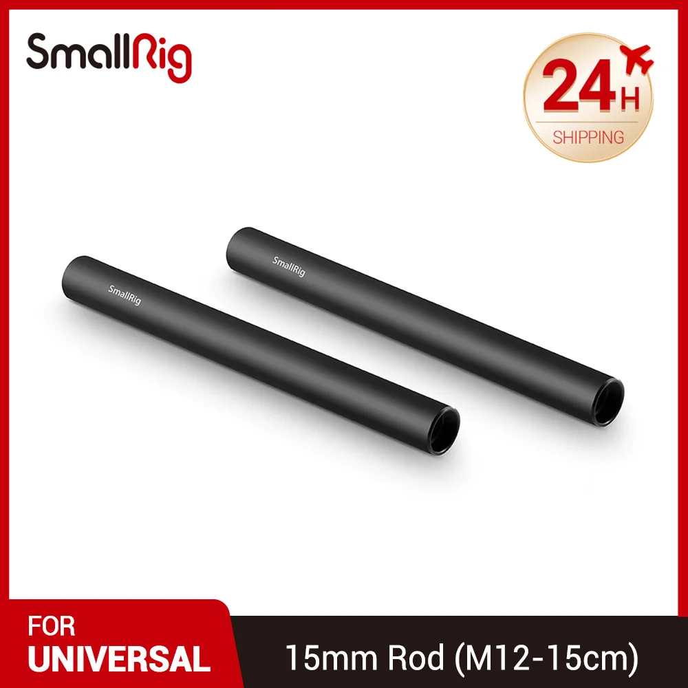 SmallRig 2pcs Camera 15mm Rail Rod Black Aluminum Alloy Rod(M12-15cm) 6inch 1050
