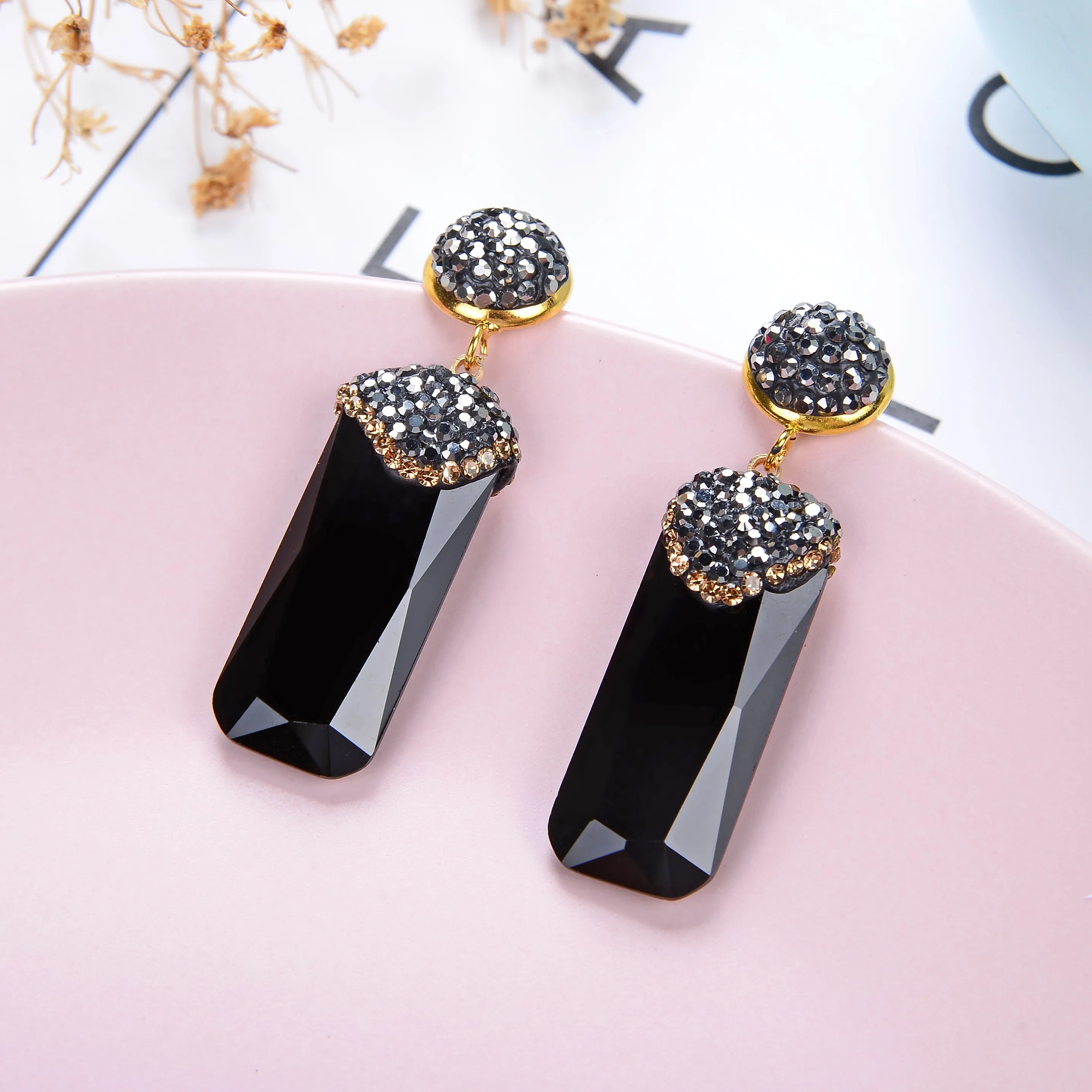 New Hot Black Rhinestone Dangle Drop Earrings 12 Color High Quality Square Fashion Crystal Earring For Women Jewelry Accessories - Image 3