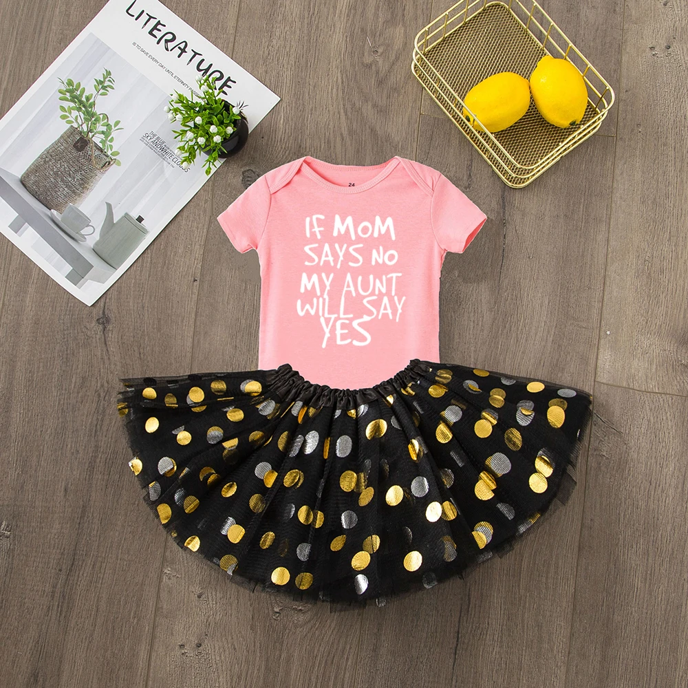 R103-SQPPKYBK- Летнее платье для маленьких девочек с надписью «My Mom Say No My Tet Will Say Yes» комплекты из 2 предметов комбинезон с юбкой-пачкой комплект одежды для малыша - Цвет: R103-SQPPKYBK-