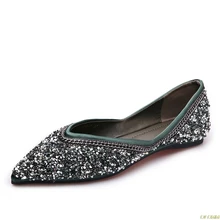 גבירותיי זול דירות משי כתם הבוהן מחודדת יהלומי להחליק על רך נעלי ריקוד אביב לנשימה Mujer בתוספת גודל 33 -45 מלכותי כחול(China)