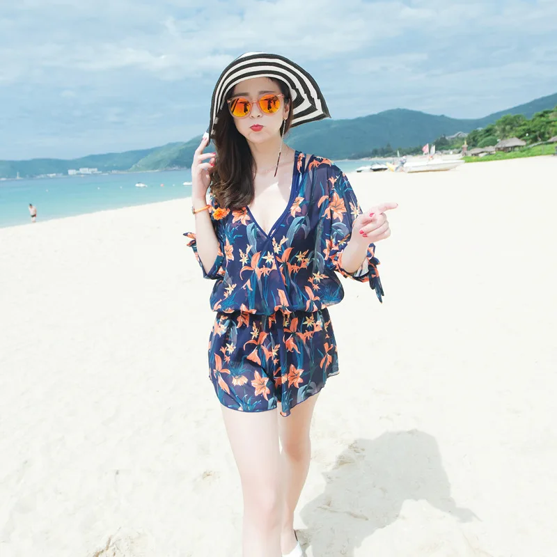 

Bathing Suit Women's New Style Underwire Push up One-piece Triangular Two-Piece Blouse Large Size Slimming Hot Springs Swimwear