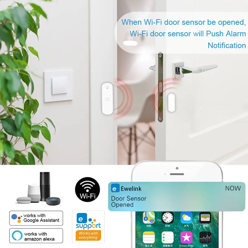 EWeLink Smart WiFi Door Sensor Door Open Closed Detectors WiFi App Notification Alert Security Alarm Support Alexa Google Home