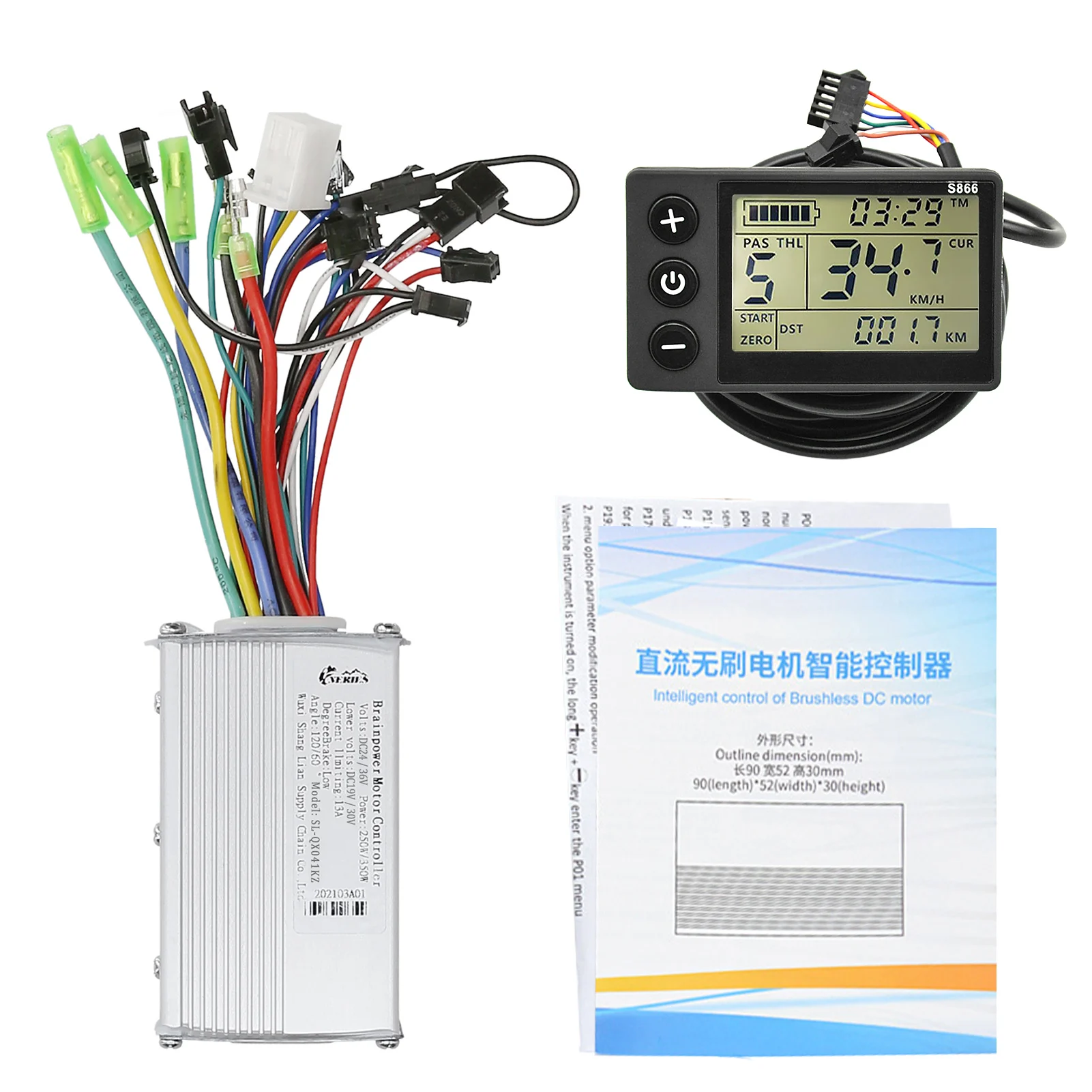 TONIXY Bürstenloser Motorregler 24V/36V/48V 250W - Mit LCD-Display & Gasgriff Für E-Bikes