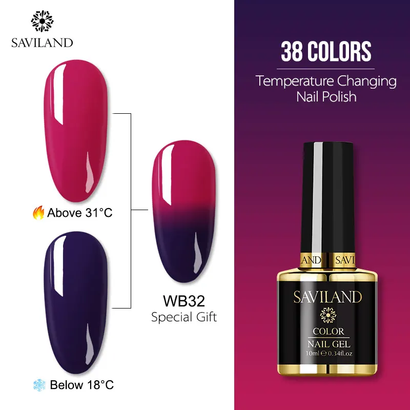 10ml WB32 Гель-лак SAVILAND, 36 цветов, меняющий температуру, Гель-лак, меняющий настроение, гель для ногтей, не впитывается, лак для ногтей - Цвет: 10ml WB32