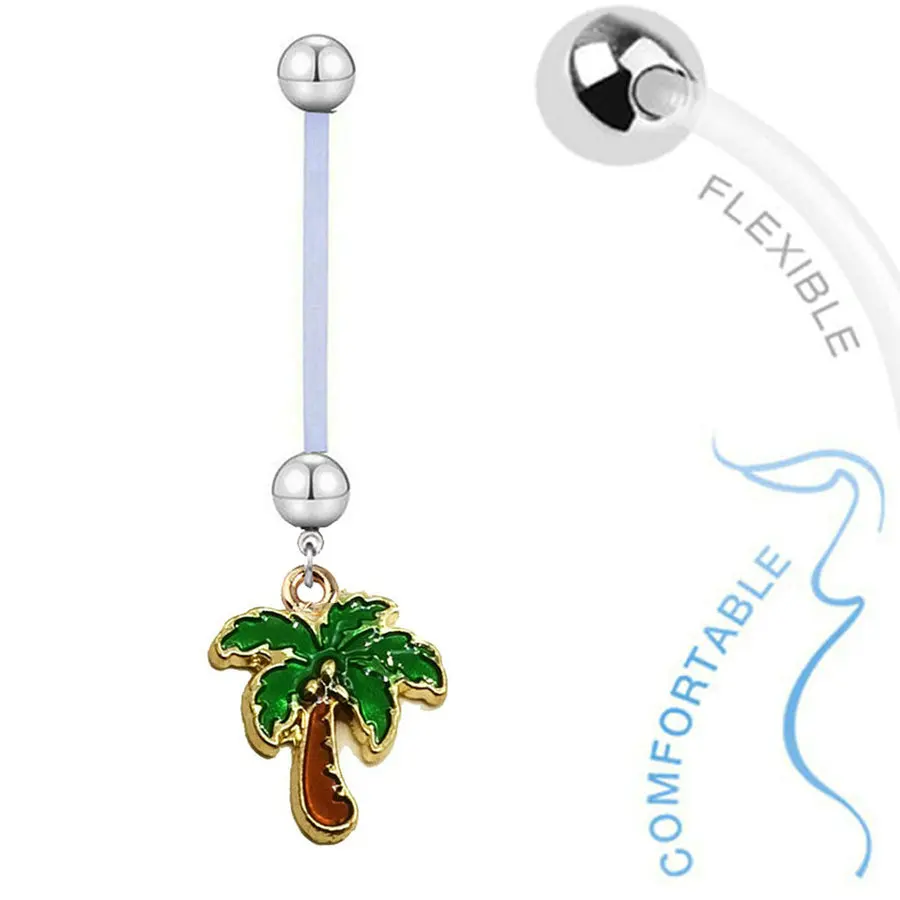 

20pcs/lot Fashion Coconut Tree Pregnantcy Belly Ring Flexible Barbell Navel Button Ring Piercing Ombligo