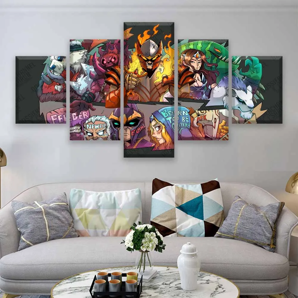 Home Decoration Prints Painting 5 Pieces DotA 2 Fire Phoenix Modern Pictures Wall Art Modular Canva