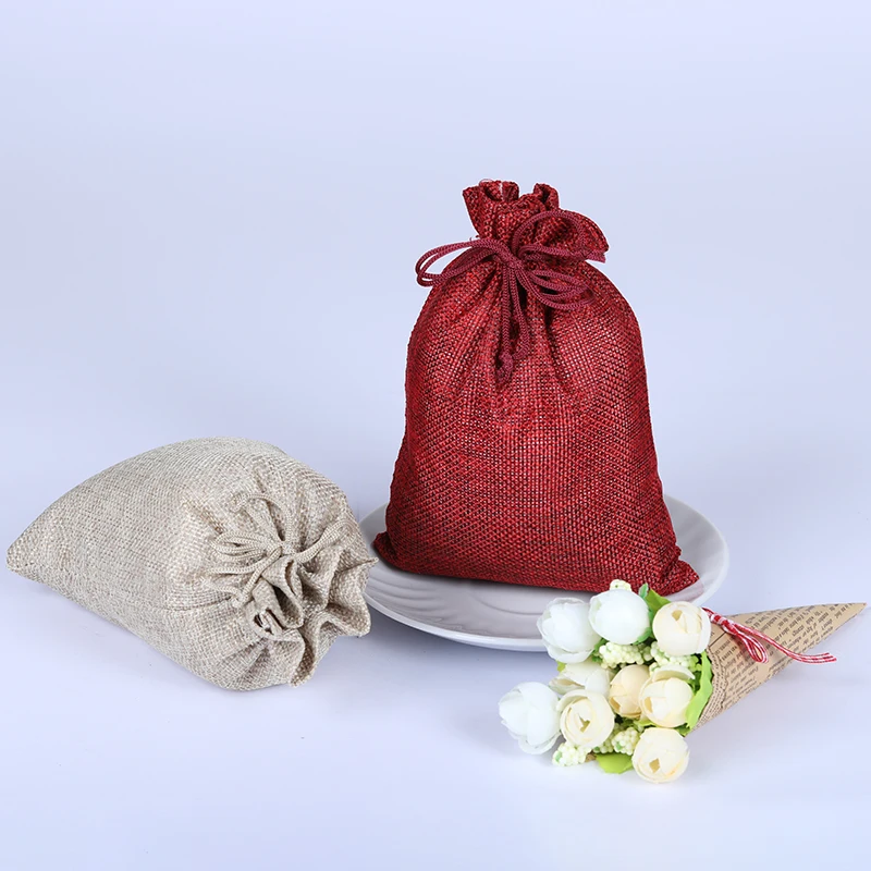 

10Pcs Drawstring Bags Hemp Cord Twine String for Jewelry Making Jewelry Display Jute Bags Least Wholesale Burlap Packing Pouches