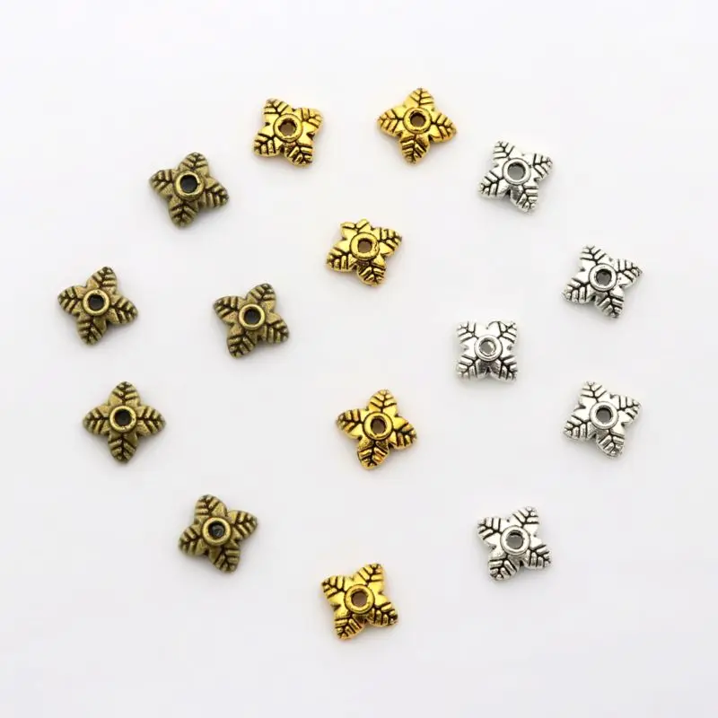 100 Stück 4 Blütenblätter Blatt Blume Lose Sparer End Bead Caps für Schmuckherstellung Finden Diy Beadworks Zubehör Komponente Großhandel – Detail 1