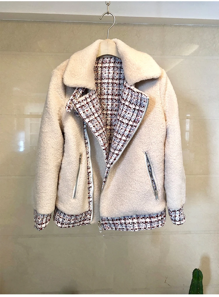 Tweed Woolen Women Long Sleeve Thick Warm Locomotive Short Jacket Coat Newest Winter Zipper Pockets Runway Coats Tops Mujer