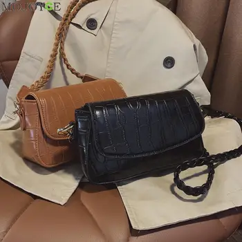 

Fashion Stone Pattern PU Leather Crossbody Handbags Women Casual Solid Color Woven Strap Shoulder Top-handle Bag