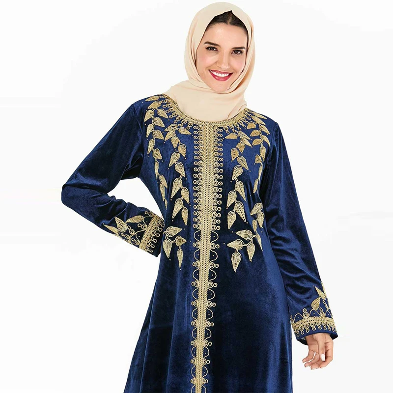 Плюс размер цветочный бархат abaya Дубай зима осень утолщаются теплый турецкий хиджаб мусульманское платье исламское одежда Абая для женщин