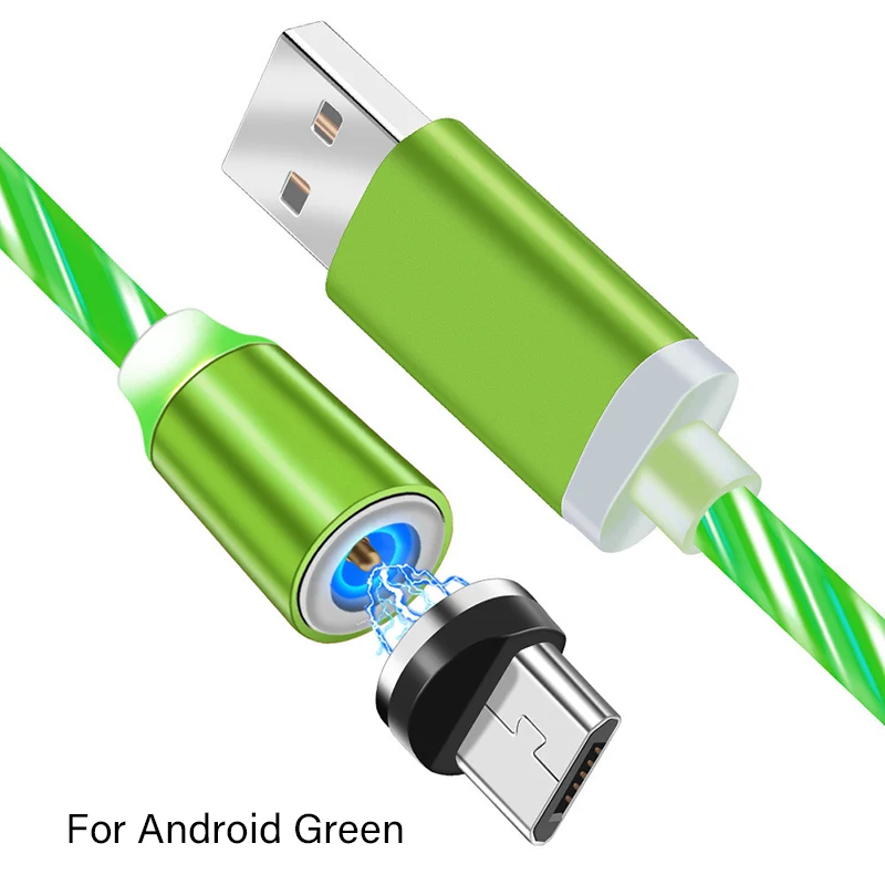 Green For Micro Светодиодный стример поглощающая электромагнитное излучение кабель светящийся микро Тип usb C 8 Pin кабель для быстрой зарядки потока яркий МАГНИТ Зарядное устройство Шнуры Провода - Цвет: Green For Micro