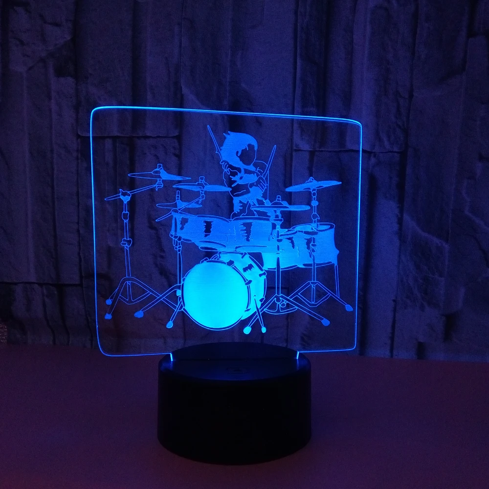 Acrylic Drum Kit 3D LED Night Light 7 Colors Changing Remote Touch Table Lamp Children Xmas Gift Bedroom Decor | Освещение