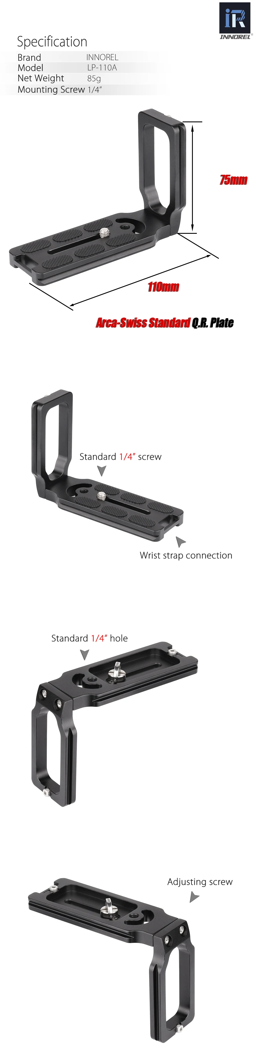LP-110A Professional L-Type Quick Release Plate Fast Charging Vertical Holder Ha