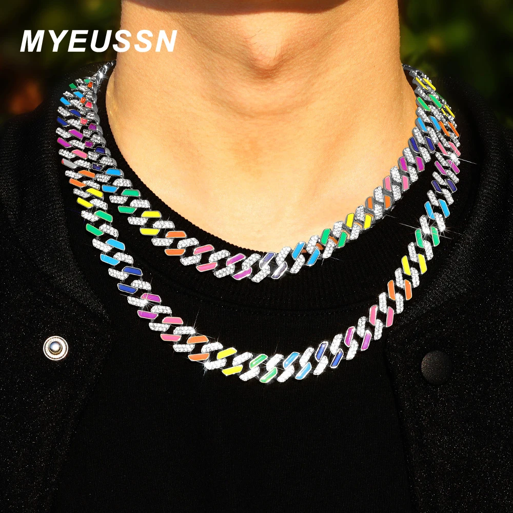 2021 Rainbow Miami Cuban Chain Mens Necklace Gold Silver Color Rhinestone  Cz Clasp Choker For Rapper Hip Hop Fashion Jewelry - Necklace - AliExpress