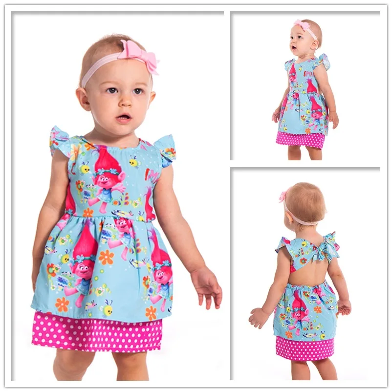 

INS AliExpress EBay Amazon Wish Hot Selling Cartoon World Fly Sleeve Cutout-Waist Dress XH1067BU