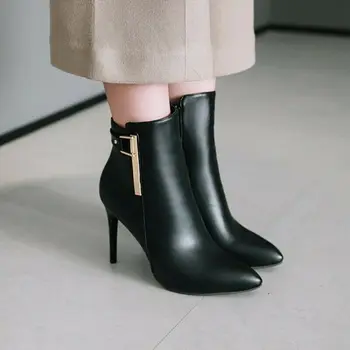 

Womens High Stiletto Heel Pointy Toe Party Ladies Zip Up Ankle Boots Shoes Plus Size