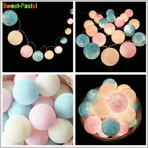 sweet Розово-серый тон микс ручной работы хлопковый шар гирлянда вечерние гирлянды домашний патио Свадебный романтический декор гирлянда на батарейках - Испускаемый цвет: sweet