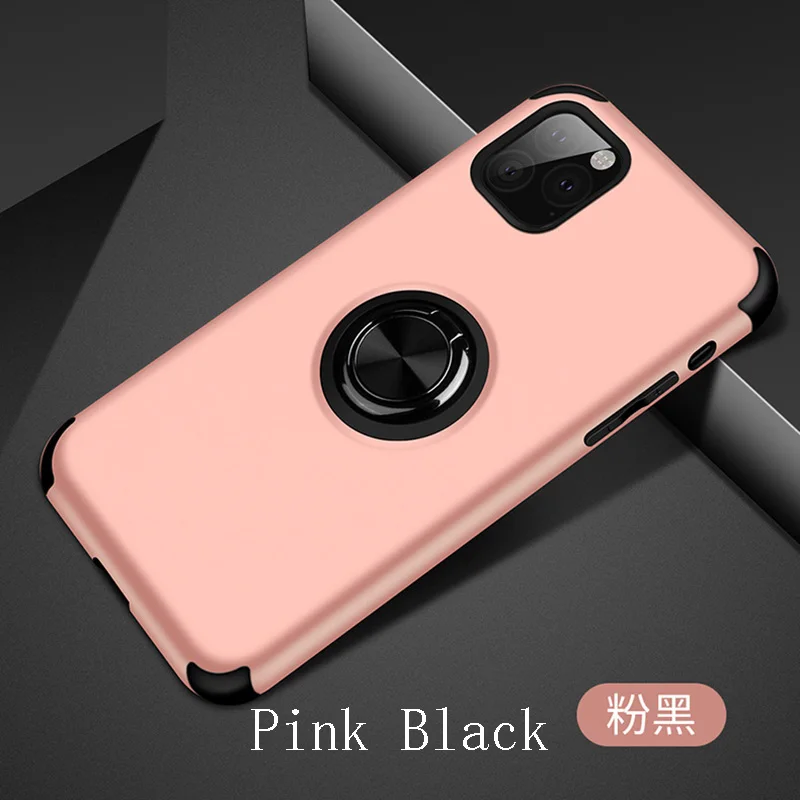 Металлический кольцевой кронштейн силиконовый чехол для iPhone 11 Pro Max противоударный защитный чехол - Цвет: Pink Black