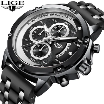 

Reloj Hombre LIGE New Top Brand Quartz Men Watches Fashion Genuine Silicone Chronograph Watch Clock for Gentle Men Male Students