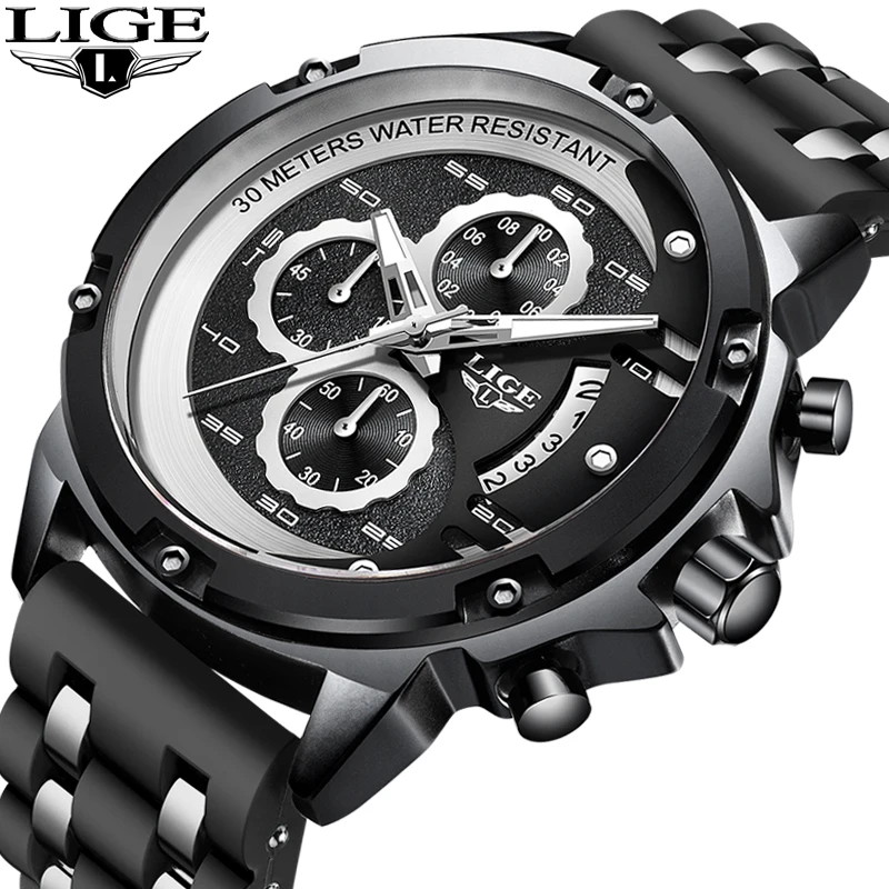 Часы Reloj Hombre LIGE Мужские кварцевые брендовые модные нежные с хронографом из