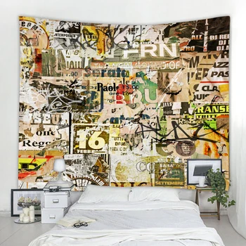 

Newspaper tapestry retro old newspaper wall hanging 3d digital printing wall hanging hippie tapestry living room party decoratio