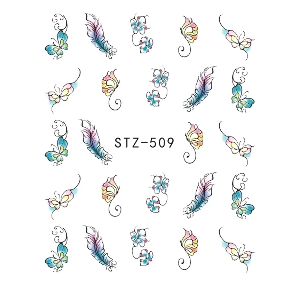 1 лист Цветы Наклейки для дизайна ногтей Водная передача слайдер Фламинго татуировка в форме листа обертывания для украшения ногтей наклейки LASTZ508 - Цвет: STZ509