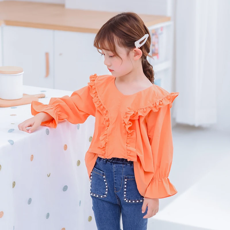 Top Fashion 2019 Baby Girl Lace Ruffles Sweet Shirts Spring Autumn Girls Kids Shirt Blouses Child Outfits | Детская одежда и обувь