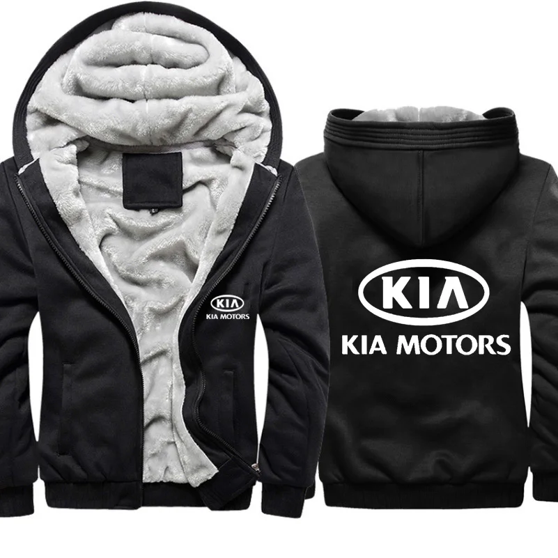 Мужские толстовки с логотипом KIA Car, мужская куртка с капюшоном, повседневные зимние плотные теплые флисовые хлопковые куртки на молнии, мужские спортивные костюмы
