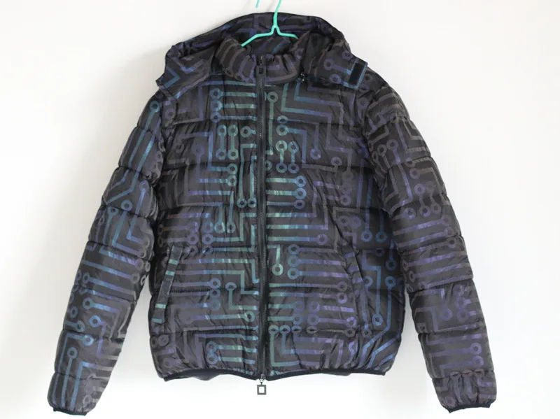 Men Clothing Winter Coat Laser Colorful Circuit Pattern Reflective Coat Japanese Trend Men's Large Size Loose Thick Coat