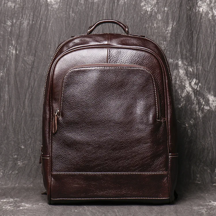 Color Coffee Front Display of Leather Backpack