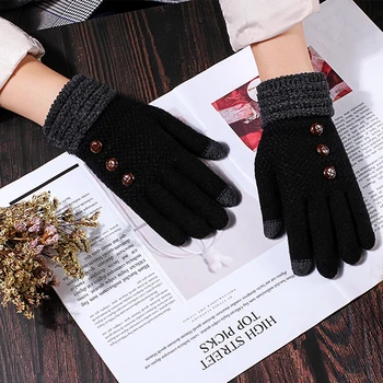 

Winter Women Gloves Touch Screen Full Finger Imitation Cashmere Knitted Gloves Warm Wrist Black Khaki Female Gloves Fashion