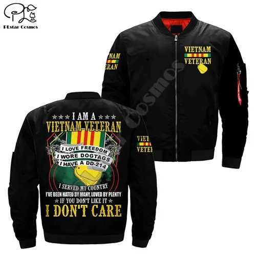 jacket Мужские куртки-бомберы с 3d принтом ветерана Вьетнама, зимняя осенняя куртка на молнии, Повседневная Уличная куртка унисекс Harajuku 1 - Цвет: jacket