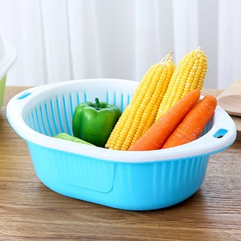 

3 in 1 Dish Tub and Colander Set with Lid, Vegetable Washer with Bowl, Dishpan Strainer Basket Lettuce Washer and Dryer - Water