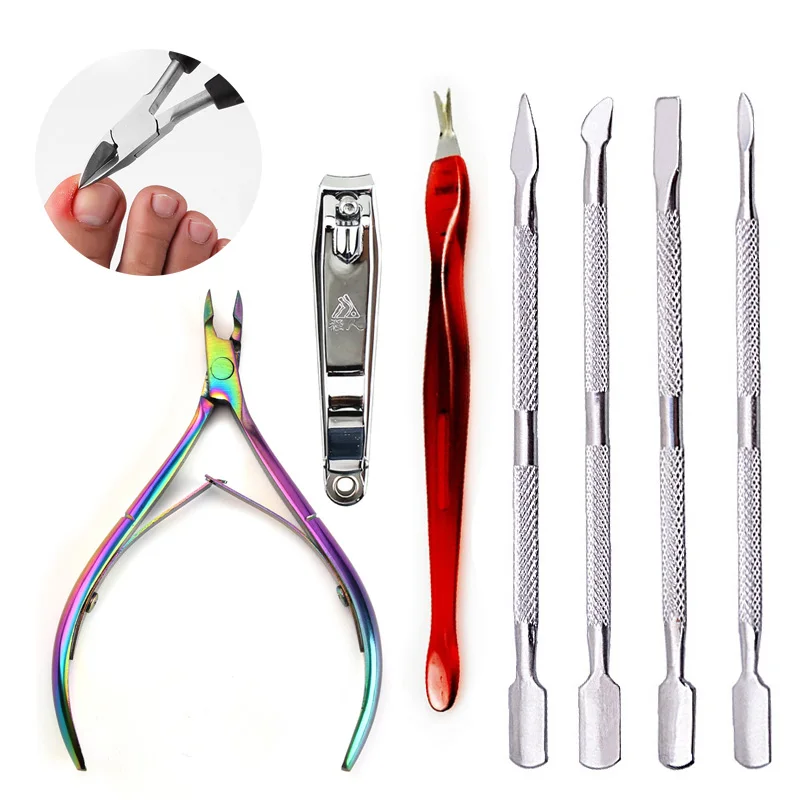 

Stainless Nail Art Exfoliating Tools Scissors Dead Skin Remover Nail Cuticle Pusher Nipper Spoon Clipper Cutter Manicure Set